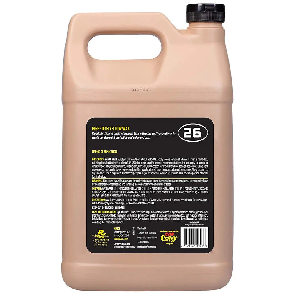 Meguiar's M26 Hi-Tech Yellow Liquid Wax - 1 Gallon for Deep Gloss and Paint Protection