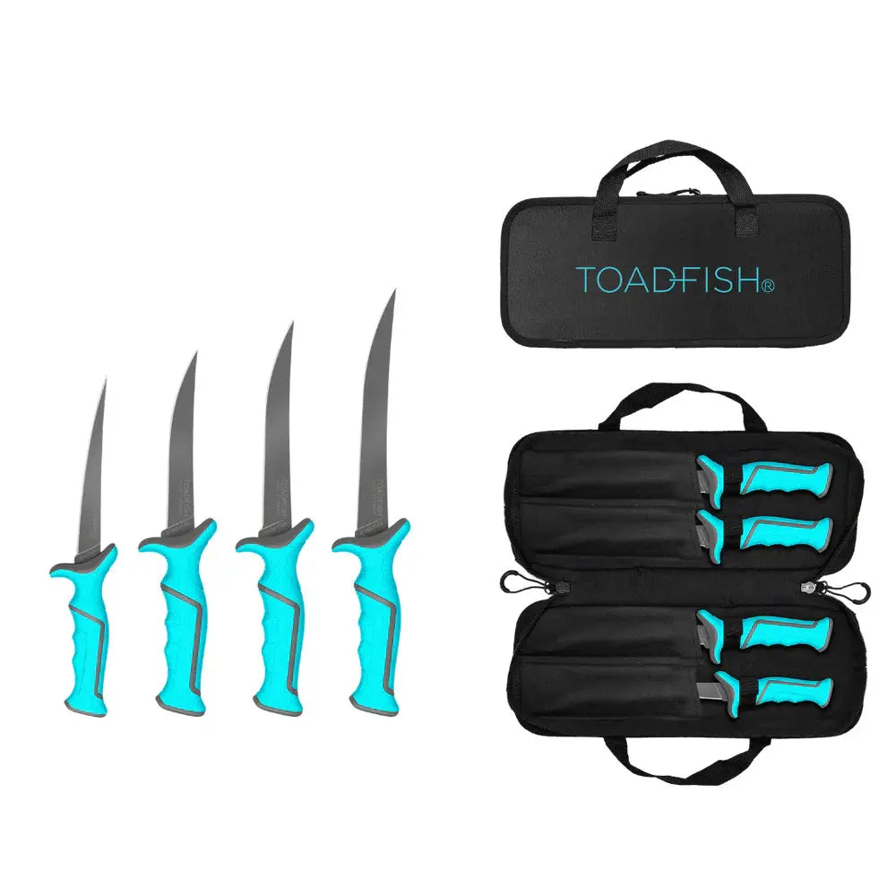 Toadfish Fixed Filet Knife Set - 4 Premium Fillet Knives with Ergonomic Handles and Carrying Case