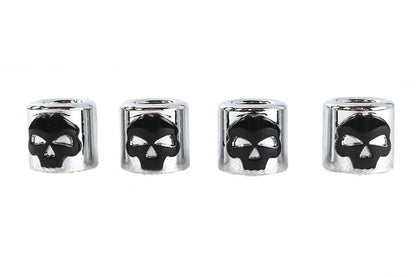 Motorshop Pushrod Cover Cup Set Chrome with Black Skull Design, Fits Harley Davidson Models by Motorshop