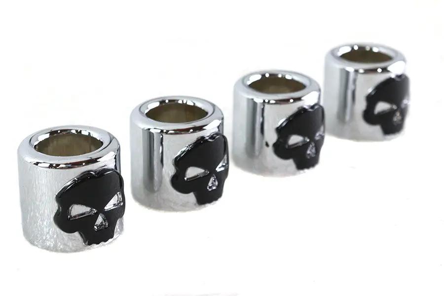 Motorshop Pushrod Cover Cup Set Chrome with Black Skull Design, Fits Harley Davidson Models by Motorshop