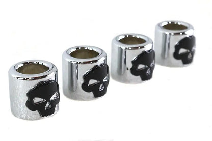 Motorshop Pushrod Cover Cup Set Chrome with Black Skull Design, Fits Harley Davidson Models by Motorshop