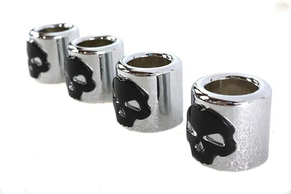 Motorshop Pushrod Cover Cup Set Chrome with Black Skull Design, Fits Harley Davidson Models by Motorshop