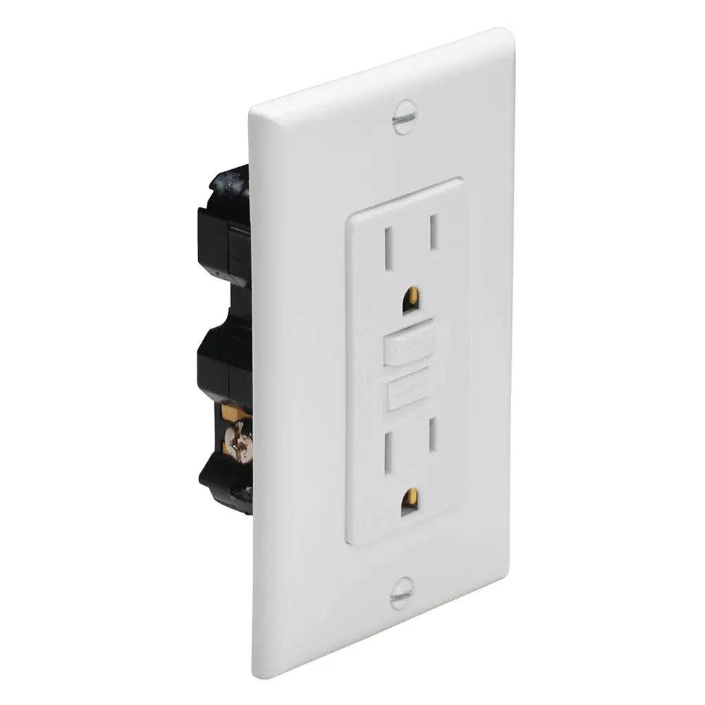 Marinco GFCI Ground Fault Circuit Interrupter - White, 15 Amp 125V Female Outlet