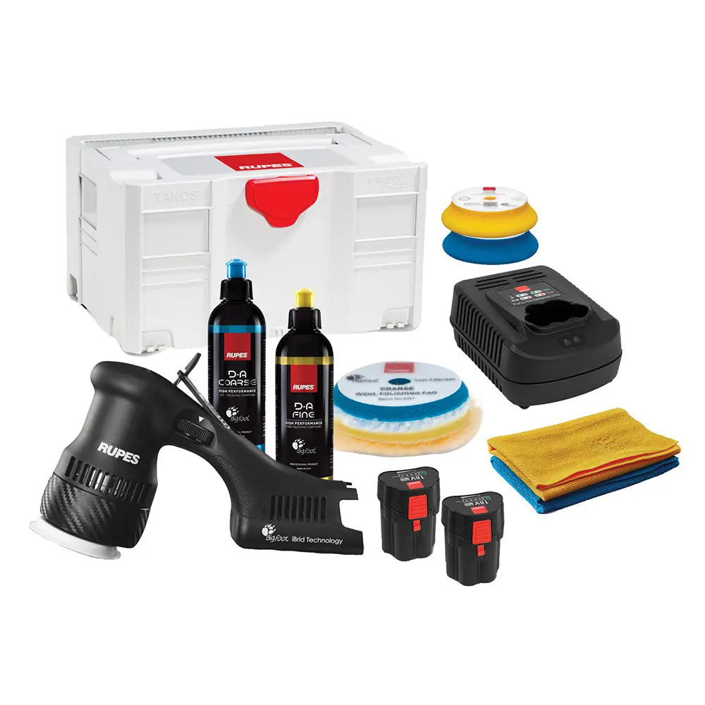RUPES Bigfoot HLR75 Mini iBrid Polisher Kit Beta – Versatile Cordless & Corded Dual-Power Compact Polisher