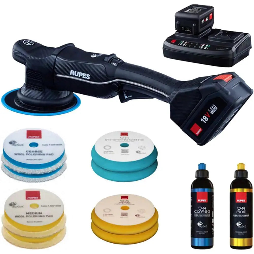 RUPES Random Orbital Polisher Bigfoot HLR21 iBrid Basic Kit – Cordless and Corded Surface Finishing Tool