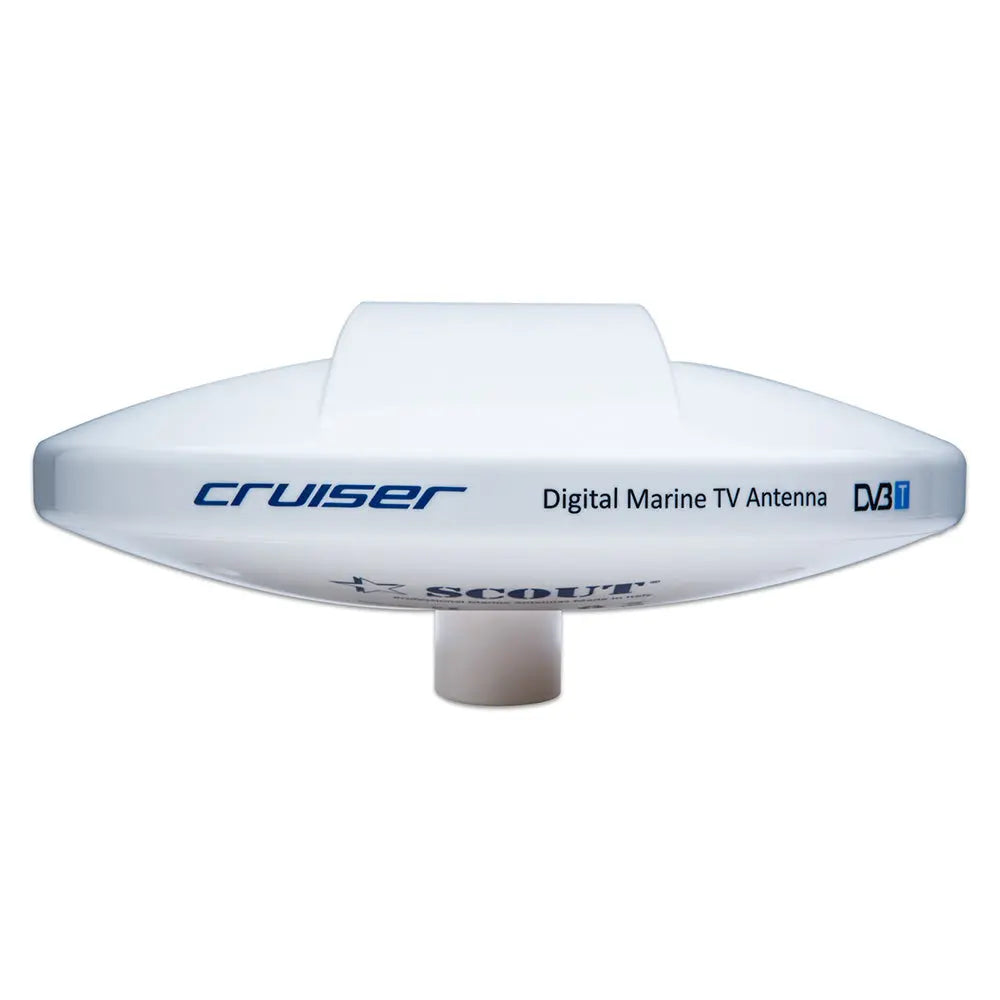 Scout Cruiser 10-Inch White Omnidirectional TV Antenna with 20M Cable and High-Gain Amplifier