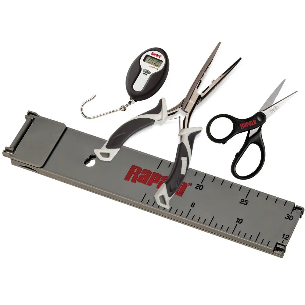 Rapala Fisherman's Tool Combo – Essential Fishing Gear Set with Pliers, Line Scissors, Digital Scale, and Folding Ruler