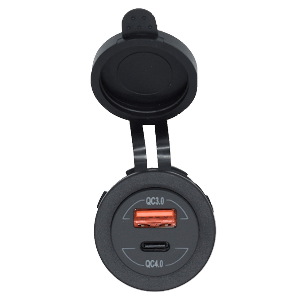 Bluewater Round Dual USB/USB-C Charger Model 3000-4001A for Marine and Mobile Applications