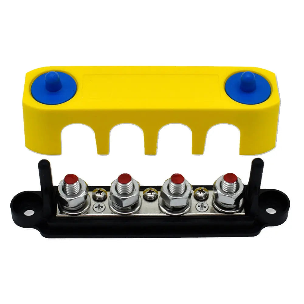 Bluewater Common Stud 4 Gang Positive Terminal Busbar with Cover – 3/8 Inch Stud, 250 Amp Capacity