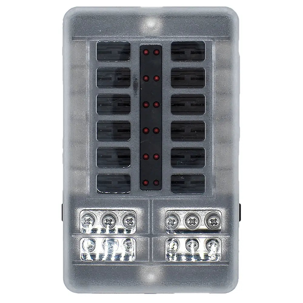 Bluewater 12 Position Fuse Block with LEDs - 48V DC Circuit Protection for Marine and Mobile Applications