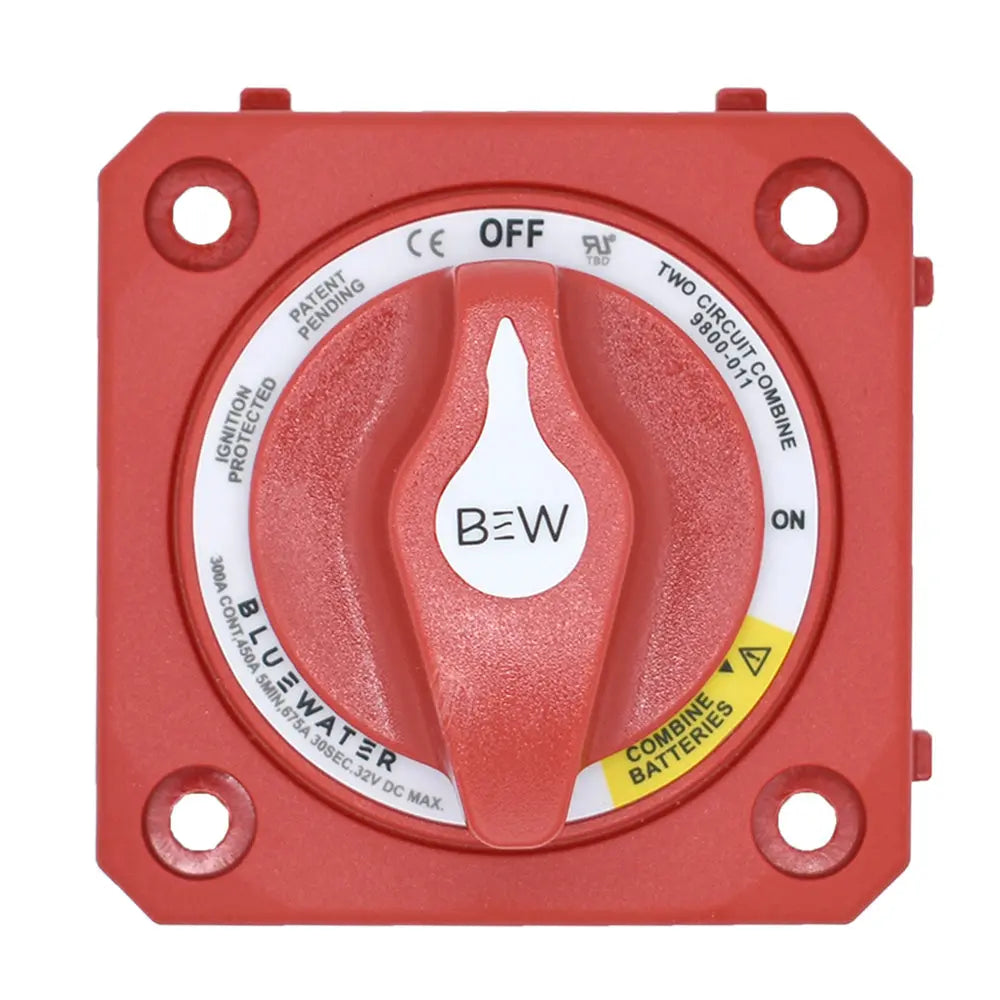 Bluewater Off/On Combine Battery Switch with Emergency Parallel Function - Panel Mount - Red