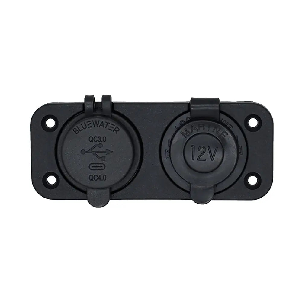Bluewater Dual USB/USB-C 12V Combo Receptacle with Plate for Marine and Mobile Charging