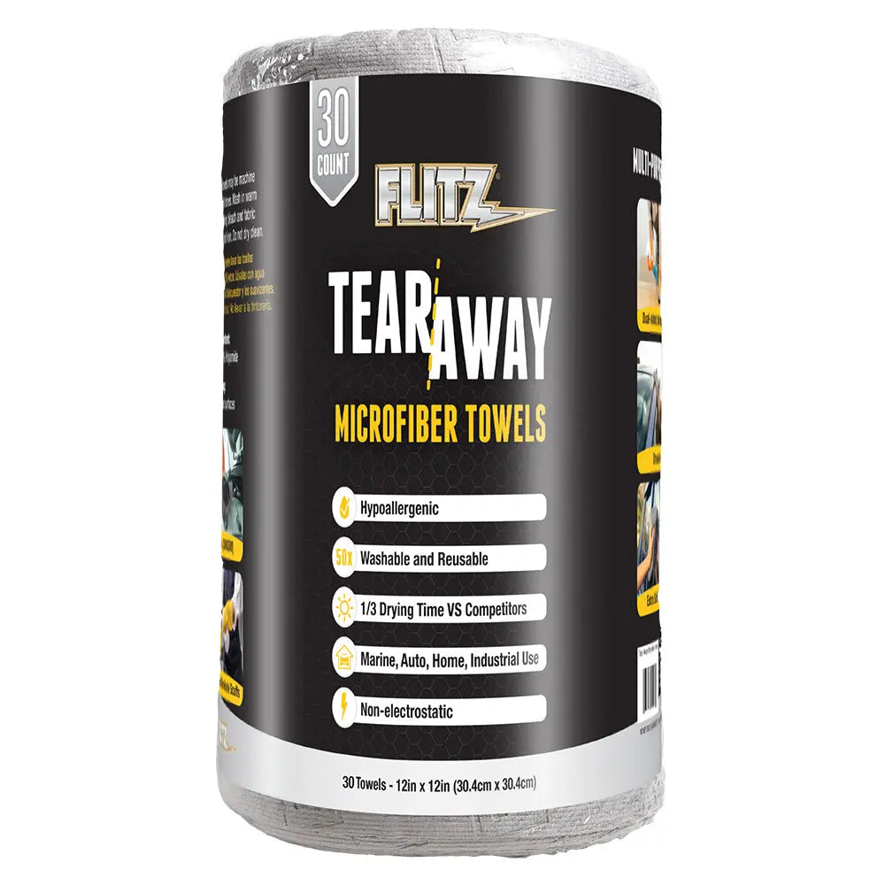 Flitz 12 x 12 Inch Tear-Away Microfiber Towels – 30 Pack in Grey
