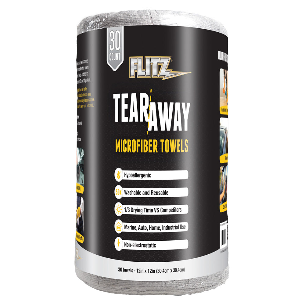 Flitz 12 x 12 Inch Tear-Away Microfiber Towels ? 30 Pack in Grey