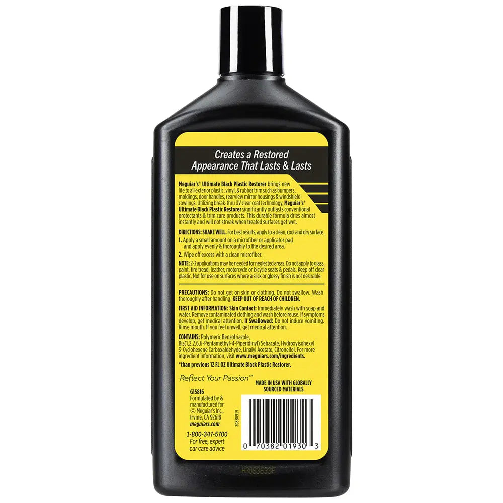 Meguiar's Ultimate Black Plastic Restorer 16oz - Restores and Protects Exterior Plastic, Vinyl, and Rubber Trim