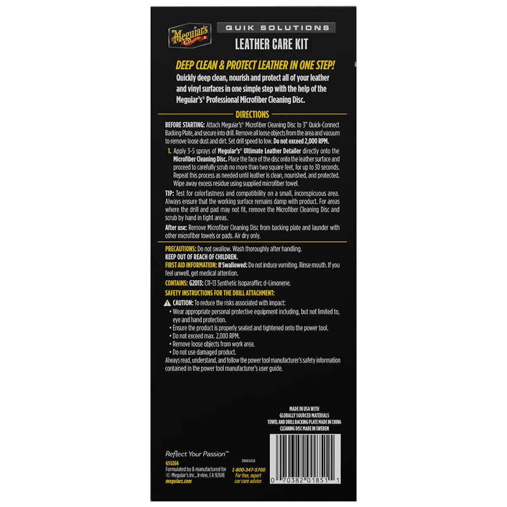 Meguiar's Quik Solutions Leather Care Kit - Complete Automotive Leather Cleaner, Conditioner, and Protectant