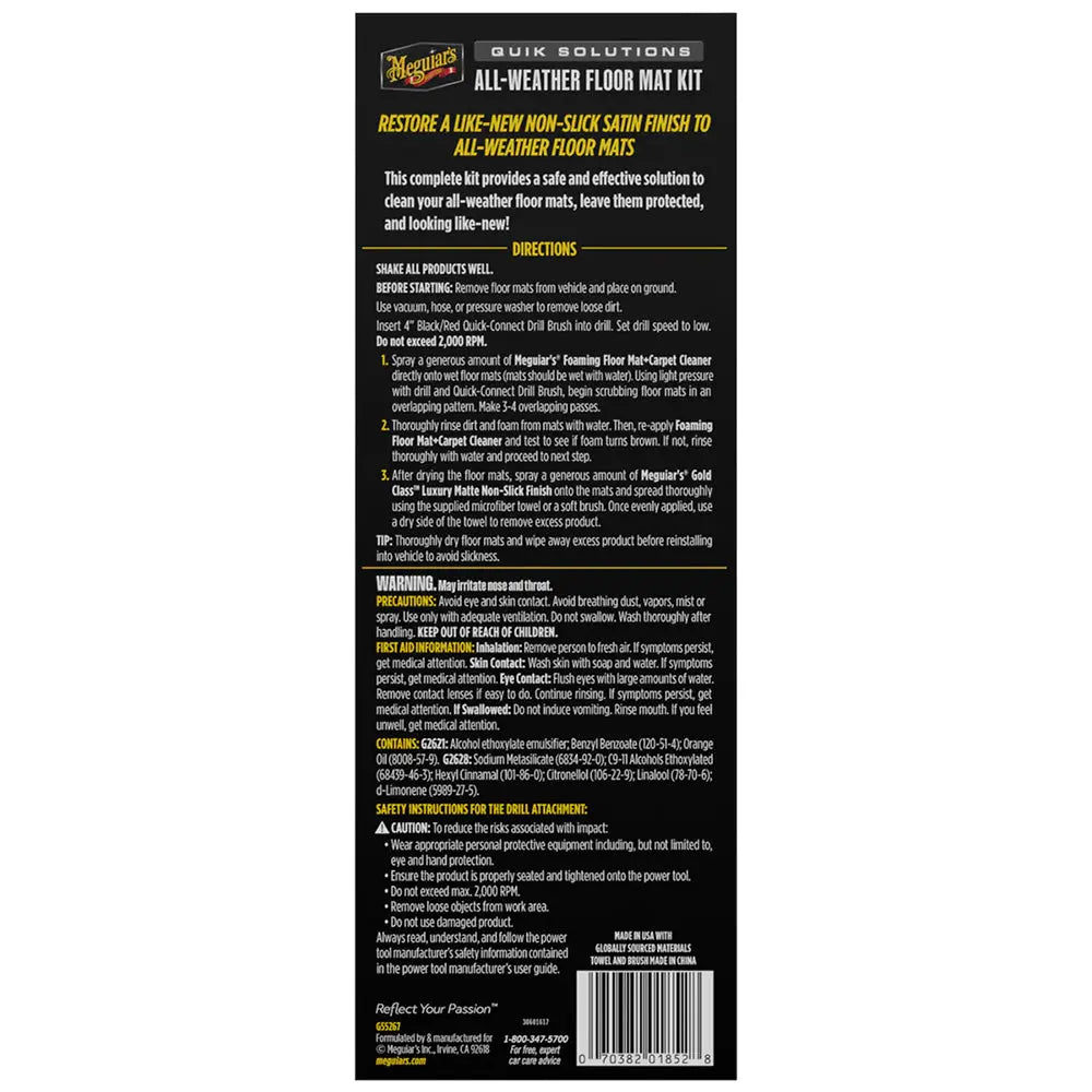 Meguiar's Quik Solutions All-Weather Floor Mat Kit for Rubber and Plastic Mats