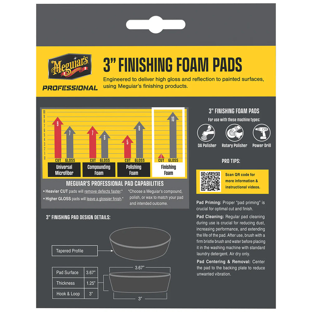 Meguiar's Professional 3-inch Finishing Foam Pads 3-Pack for Auto Detailing