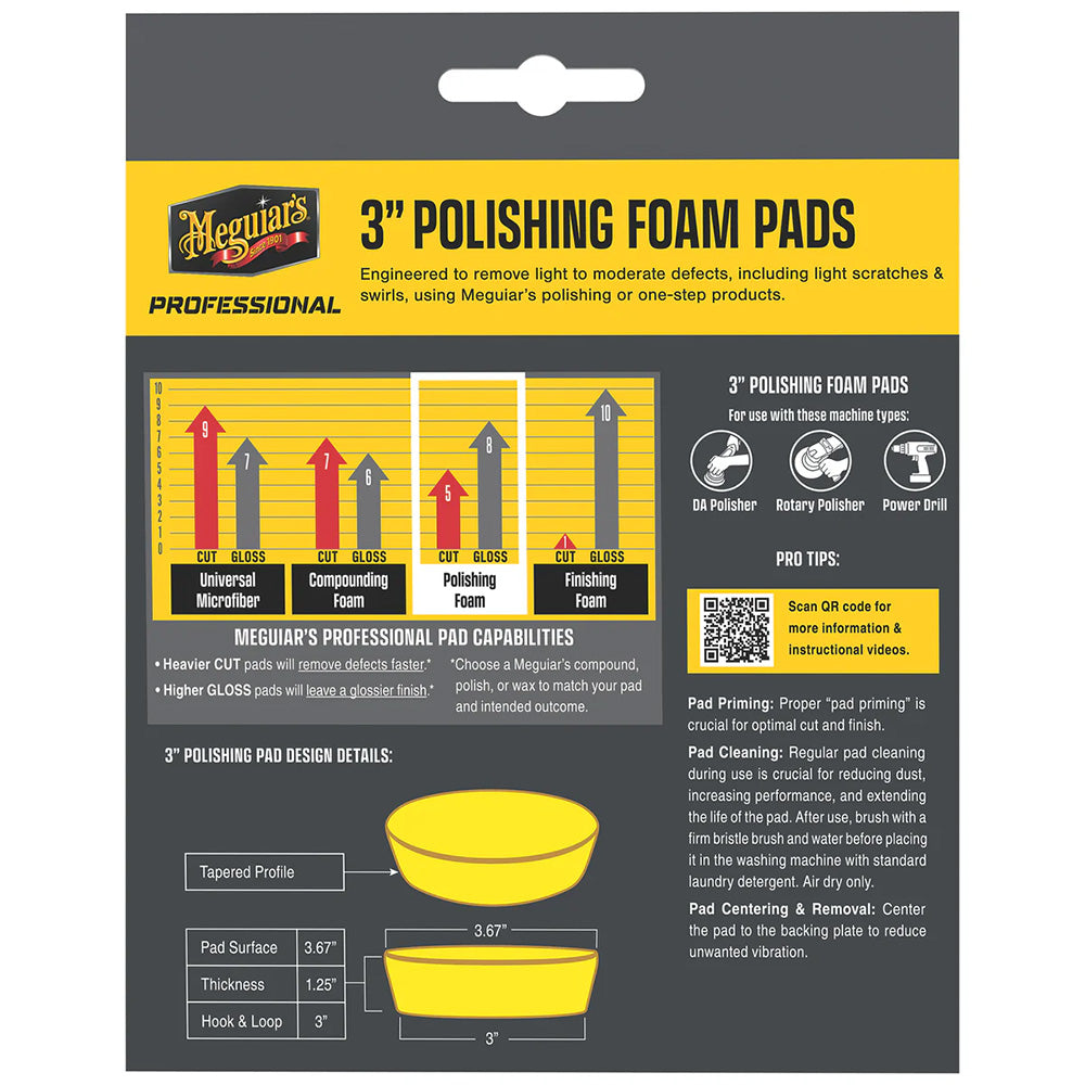 Meguiar's Professional 3-Inch Polishing Foam Pads 3-Pack for Paint Correction and Surface Refinement