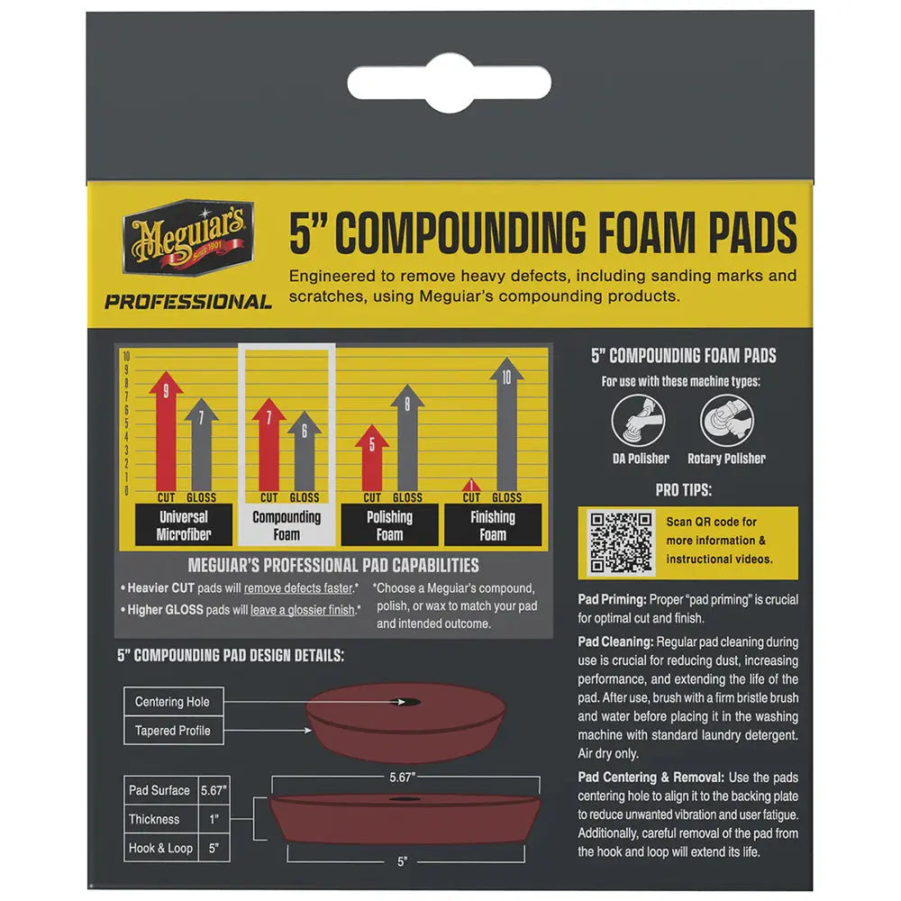 Meguiar's Professional 5-Inch Compounding Foam Pads 2-Pack for Heavy Defect Removal