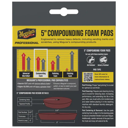 Meguiar's Professional 5-Inch Compounding Foam Pads 2-Pack for Heavy Defect Removal