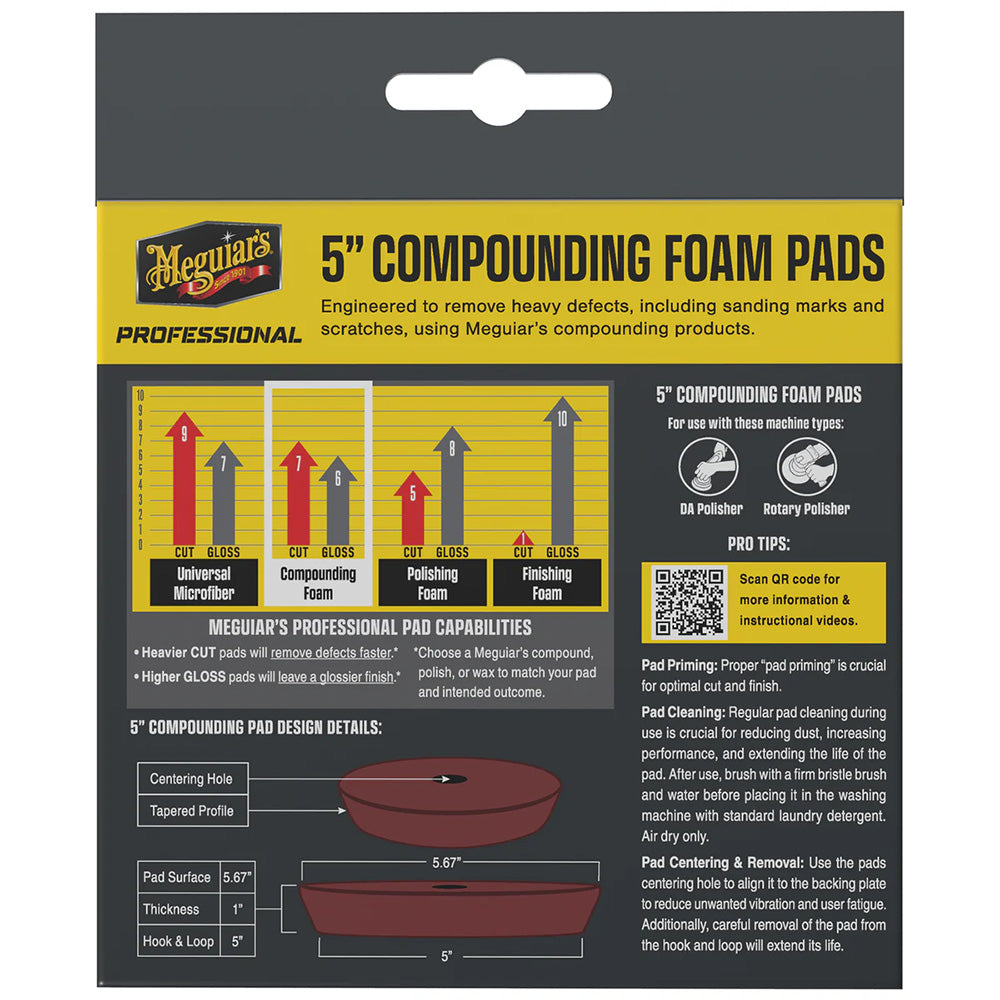 Meguiar's Professional 5-Inch Compounding Foam Pads 2-Pack for Heavy Defect Removal