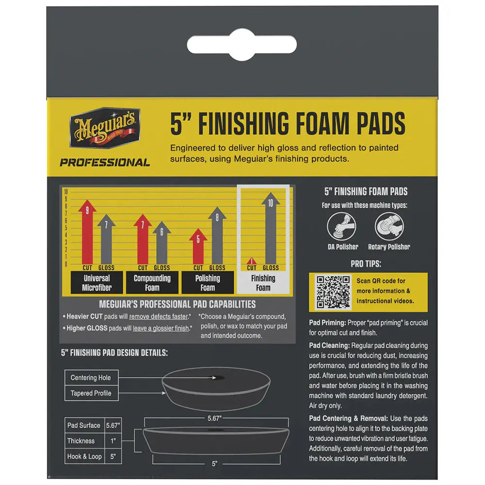 Meguiar's Professional 5-Inch Finishing Foam Pads 2-Pack for Automotive Polishing and Detailing