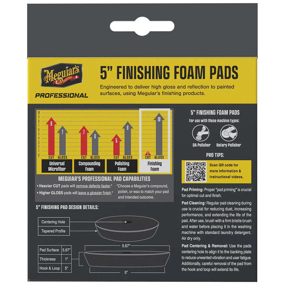 Meguiar's Professional 5-Inch Finishing Foam Pads 2-Pack for Automotive Polishing and Detailing