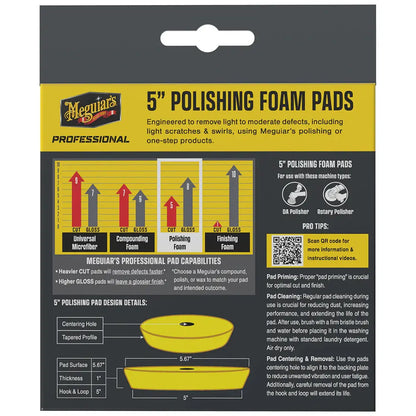 Meguiar's Professional 5-Inch Polishing Foam Pads 2-Pack for Light Defect Removal