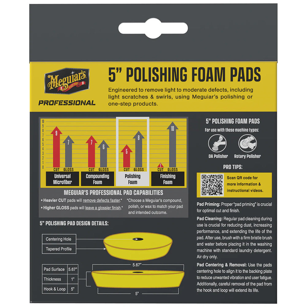 Meguiar's Professional 5-Inch Polishing Foam Pads 2-Pack for Light Defect Removal