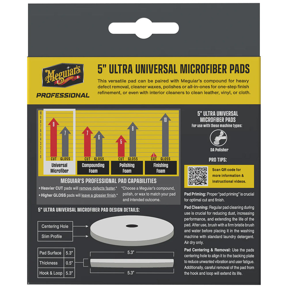Meguiar's Professional 5-inch Ultra Universal Microfiber Pads (2-Pack) for Paint Correction and Detailing