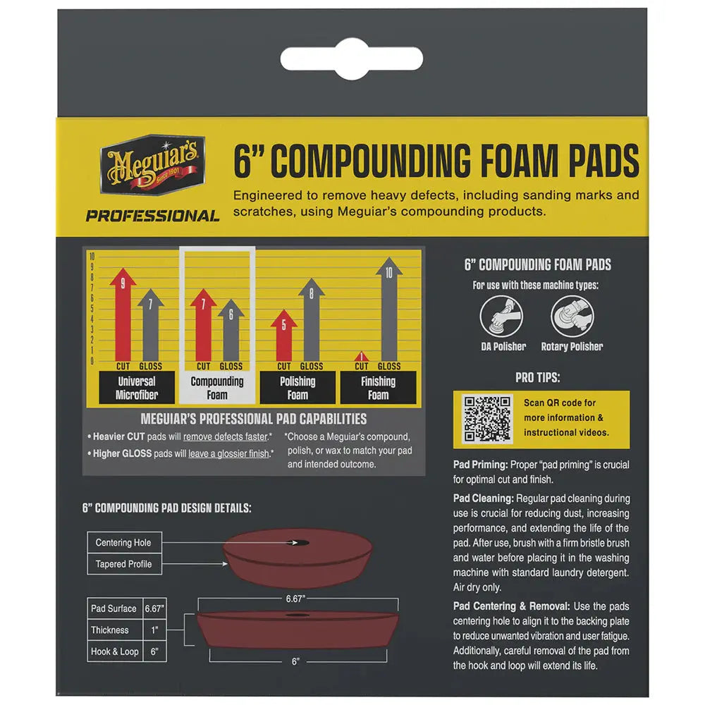 Meguiar's Professional 6-Inch Compounding Foam Pads 2-Pack for Heavy Paint Correction