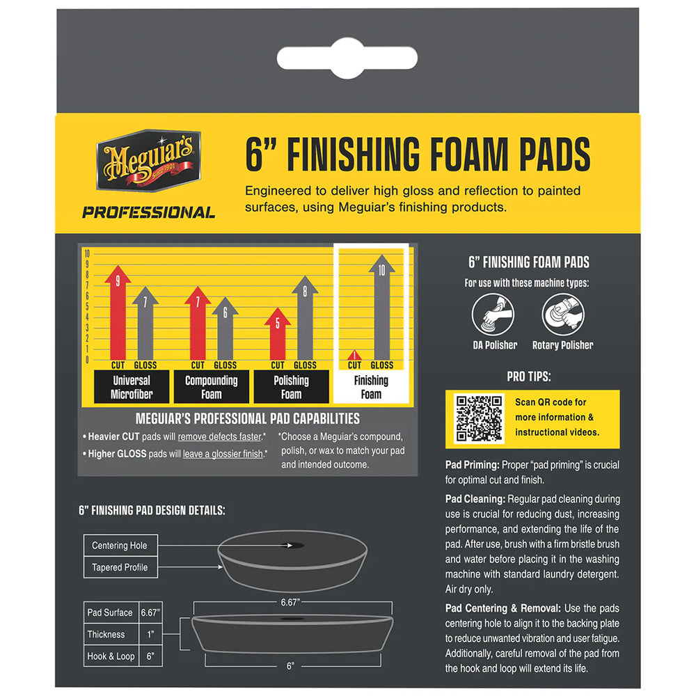 Meguiar's Professional 6-Inch Foam Finishing Pads 2-Pack for Auto Detailing