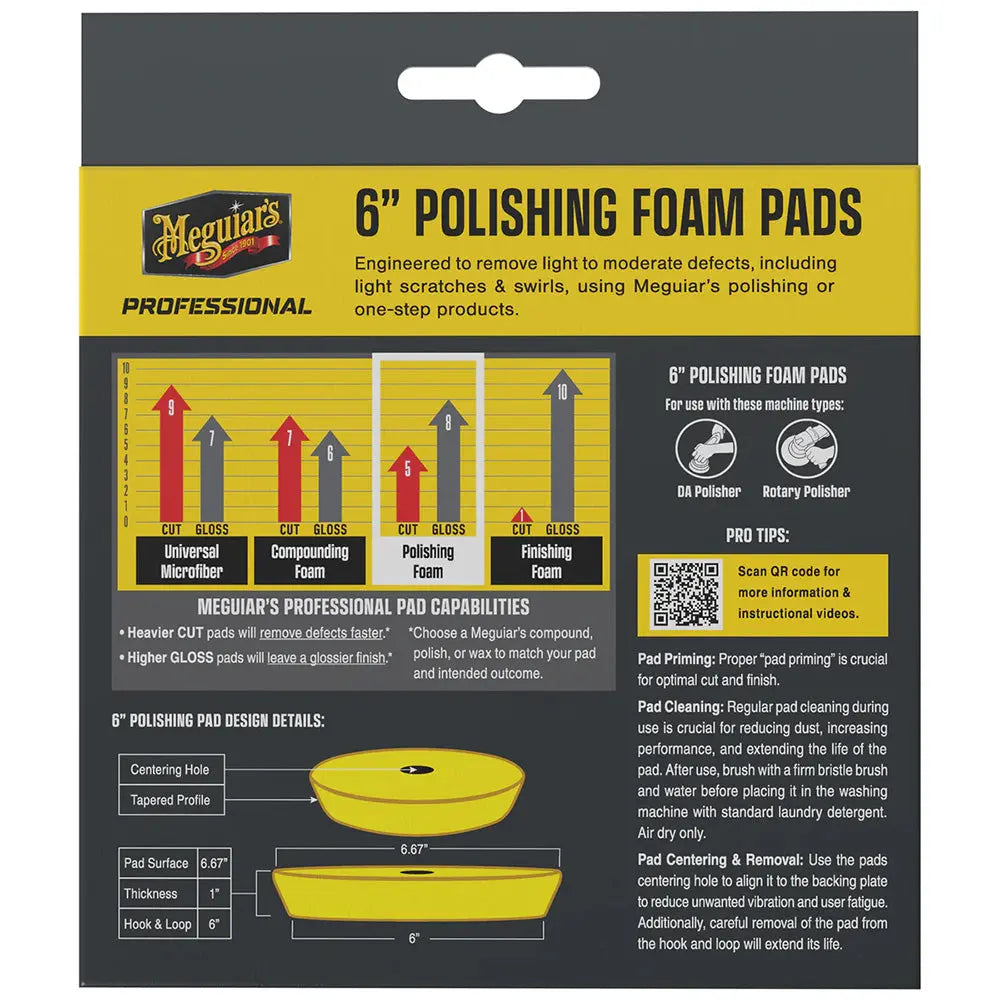 Meguiar's Professional 6-inch Polishing Foam Pads 2-Pack for Light Surface Defect Removal