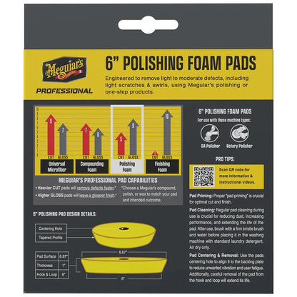 Meguiar's Professional 6-inch Polishing Foam Pads 2-Pack for Light Surface Defect Removal