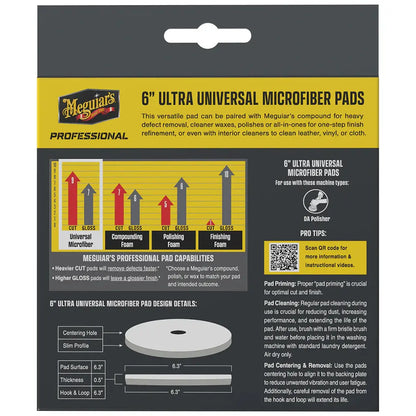 Meguiar's Professional 6-inch Ultra Universal Microfiber Pads 2-Pack for Paint Correction and Detailing