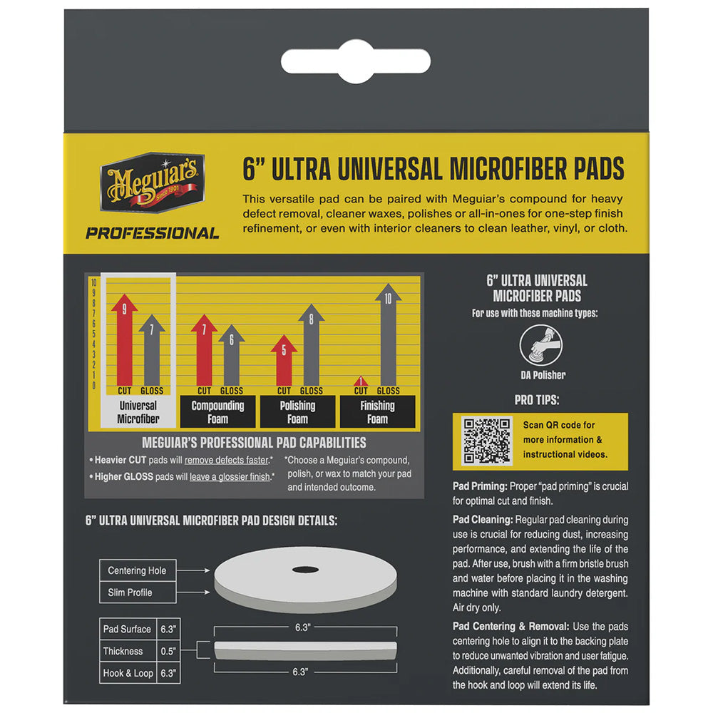 Meguiar's Professional 6-inch Ultra Universal Microfiber Pads 2-Pack for Paint Correction and Detailing