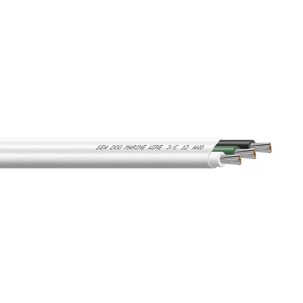 Sea-Dog 12/3 AWG Flat Triplex Marine Wire in White, Green, and Black - 100 Feet