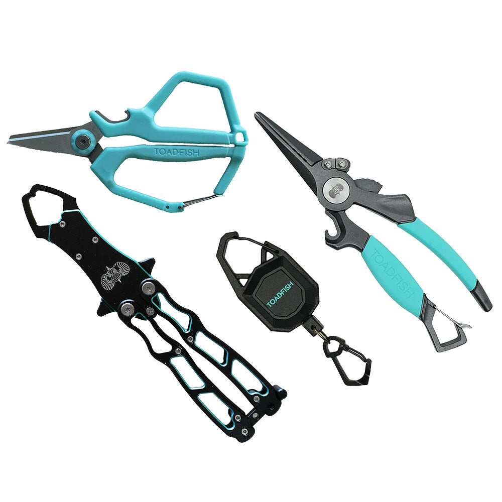 Toadfish Inshore Essentials Tool Kit - Compact Saltwater Fishing Gear with Elite Series Pliers, Fish Gripper, Braid Scissors