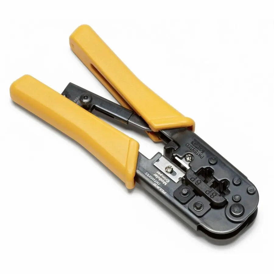 Fluke Networks 11212530 Modular Crimper - 12-Inch Ratchet-Controlled Crimp Tool with Embedded Cable Cutter and Stripper