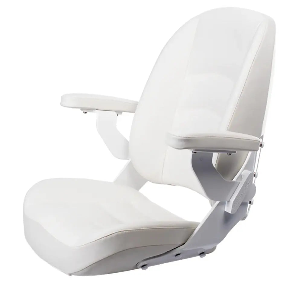 Shockwave Seats S5 Corbin Mid-Back Boat Seat - Storm White with Folding Armrests and Marine-Grade Vinyl