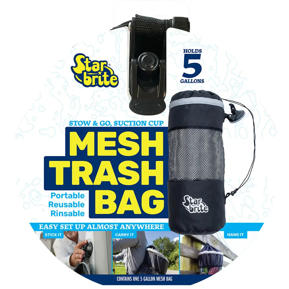Star brite Mesh Trash Bag with Locking Suction Cup and Cinch Tie – 5 Gallons for Outdoor Use