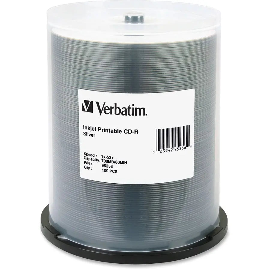 Verbatim CD-R 700MB 52X DataLifePlus Silver Inkjet Printable Discs - 100 Pack