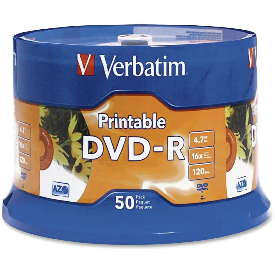 Verbatim AZO DVD-R 4.7GB 16X White Inkjet Printable Discs - 50 Pack Spindle