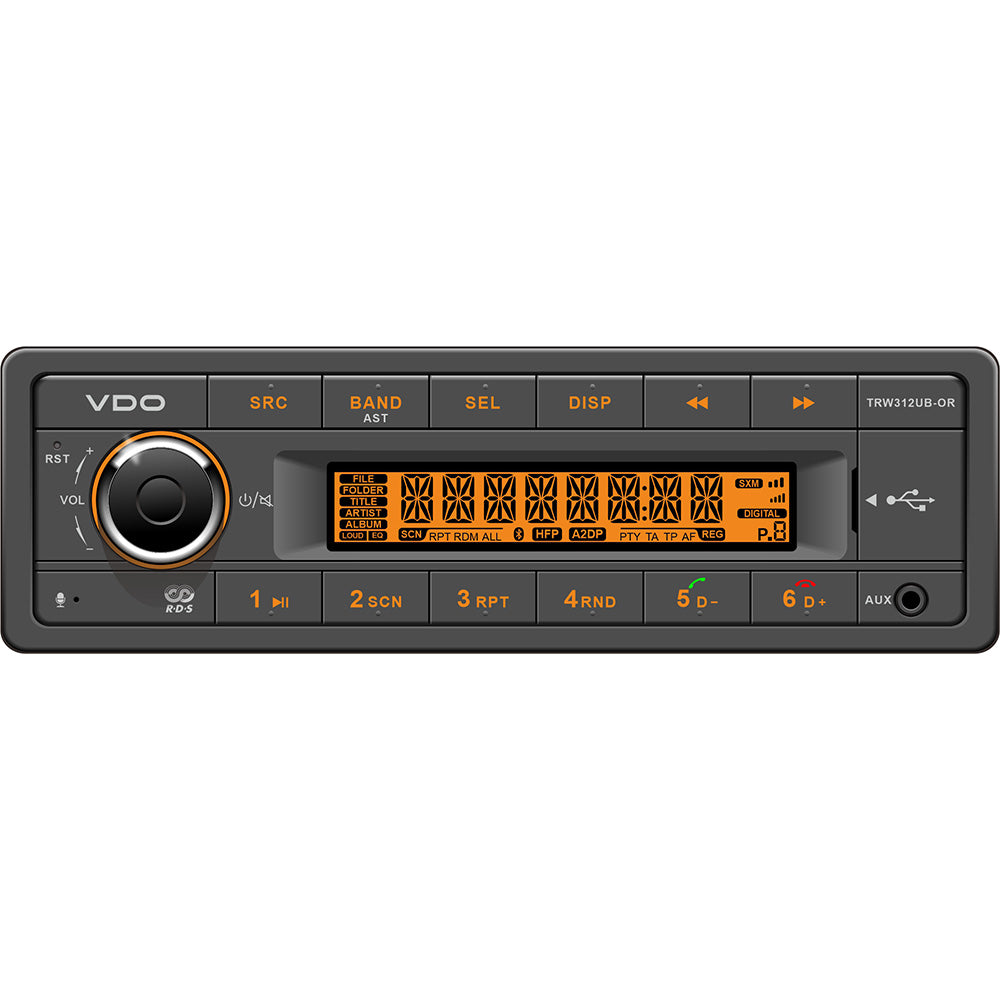 VDO 12V Radio with FM RDS Tuner, MP3/WMA/USB/Bluetooth - Orange Illumination