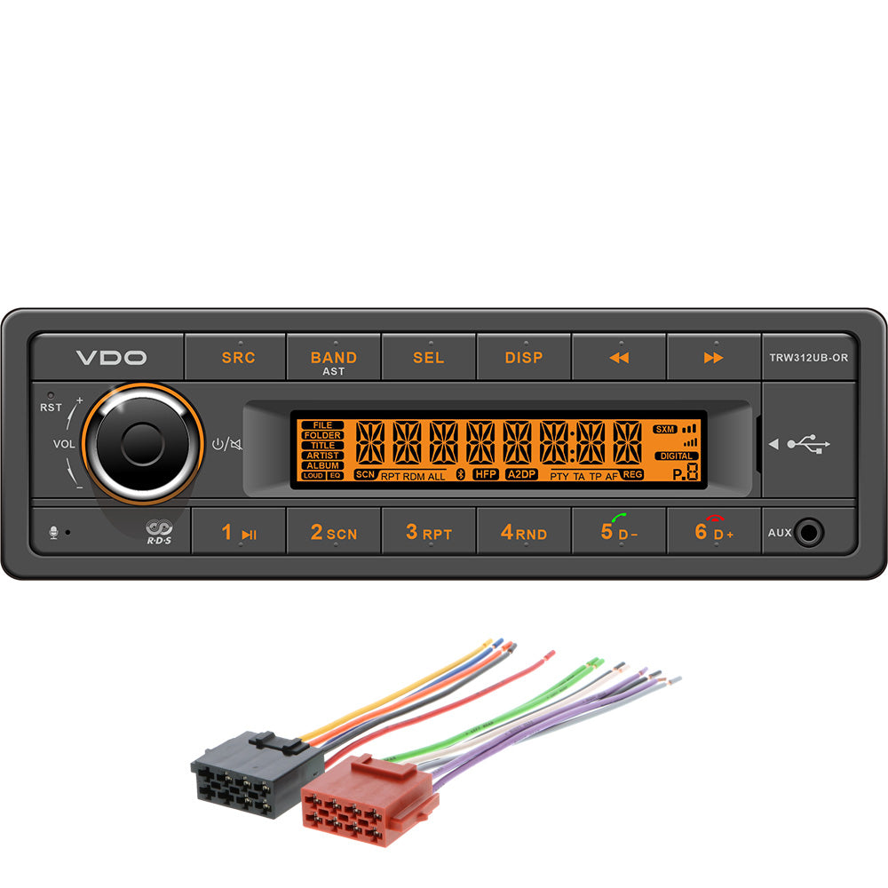 VDO 12V Radio with FM RDS Tuner MP3, USB, Bluetooth, and Orange Illumination - Part Number TRW312UB-ORK