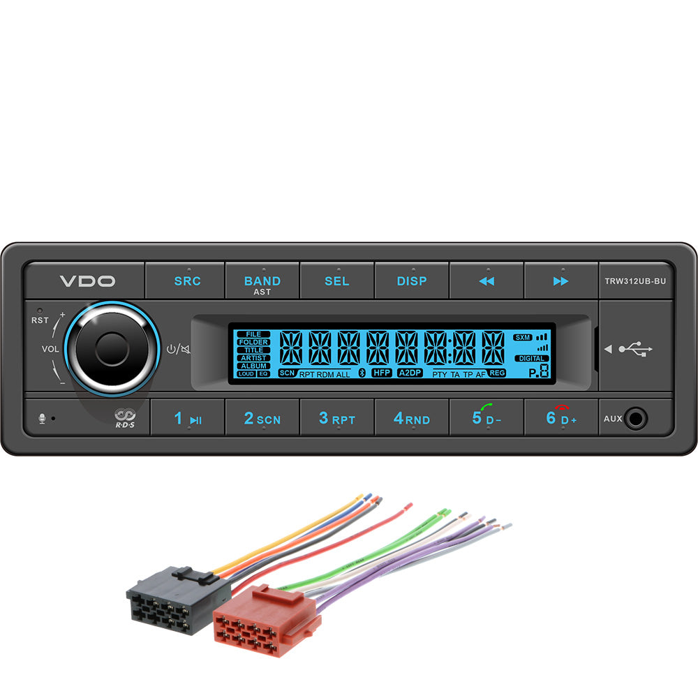 VDO 12V Car Radio with FM RDS Tuner, MP3/WMA/USB/Bluetooth, Blue Illumination and Power Speaker Harness