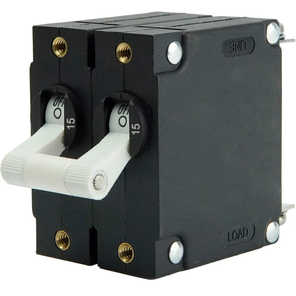 Egis A Series White Dual Pole 15A Toggle Panel Mount Circuit Breaker