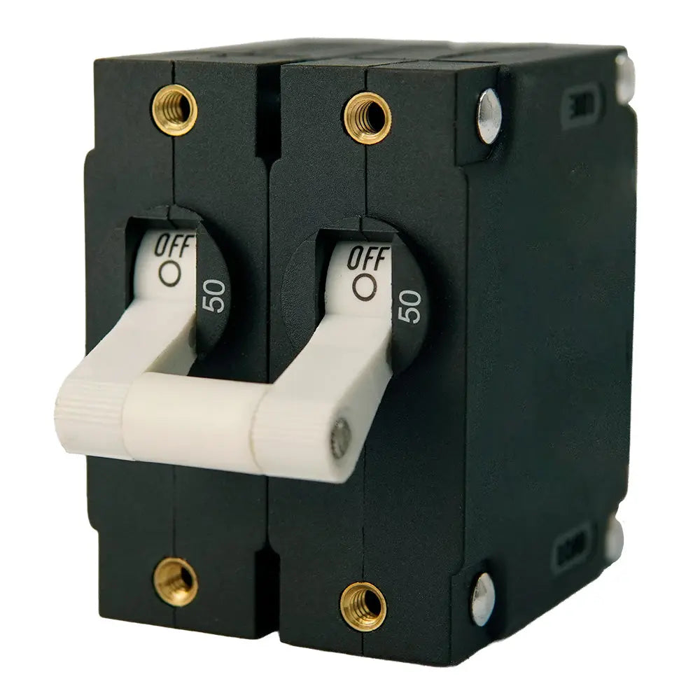 Egis Mobile Electric A Series White Dual Pole 50A Toggle Panel Mount Circuit Breaker
