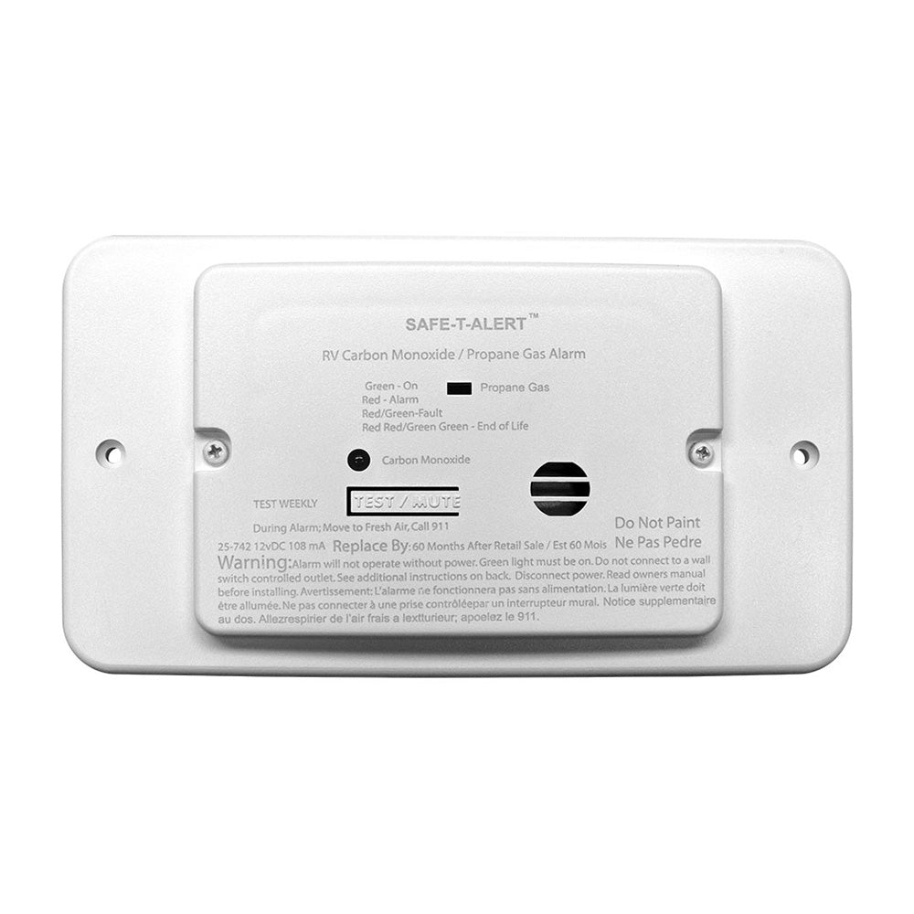 Safe-T-Alert 25 Series Flush Mount Dual Carbon Monoxide and Propane Alarm with Trim Ring - White - 12V Hardwired for RVs